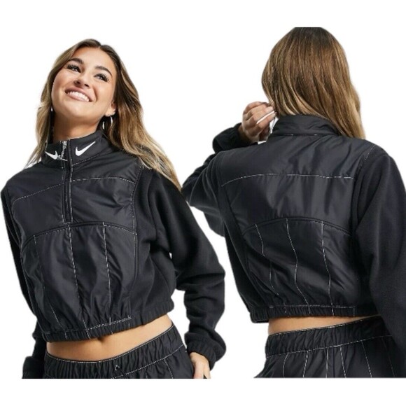 Nike Tops - Nike Women Plush Cropped Sweatshirt M Black 1/4 Zip Pullover Mock Neck Athlesure